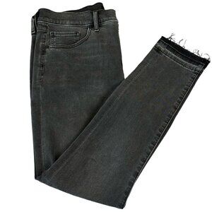 NWT Express Mid Rise Black Raw Drop Hem FlexX Skinny Jeans Size 8R